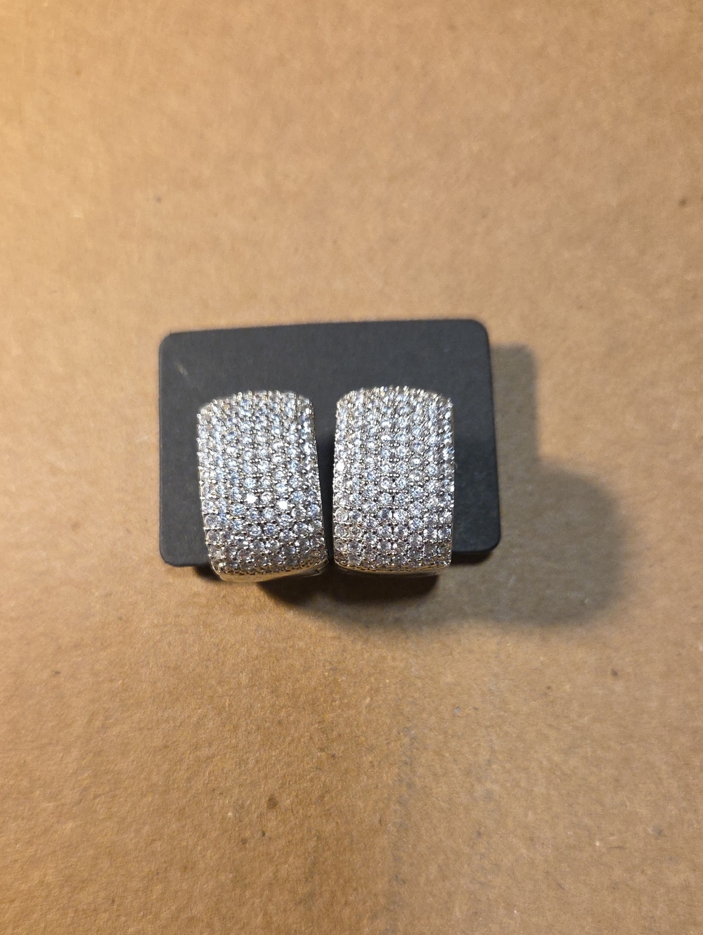 Sparkling Pave Dome Hoop Earrings - Silver Tone